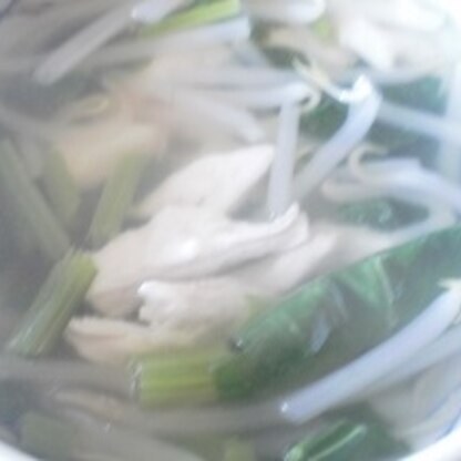 畑のハウスの小松菜で鶏肉のスープ美味しかったです。ごま油がいい仕事してくれました(^^♪
